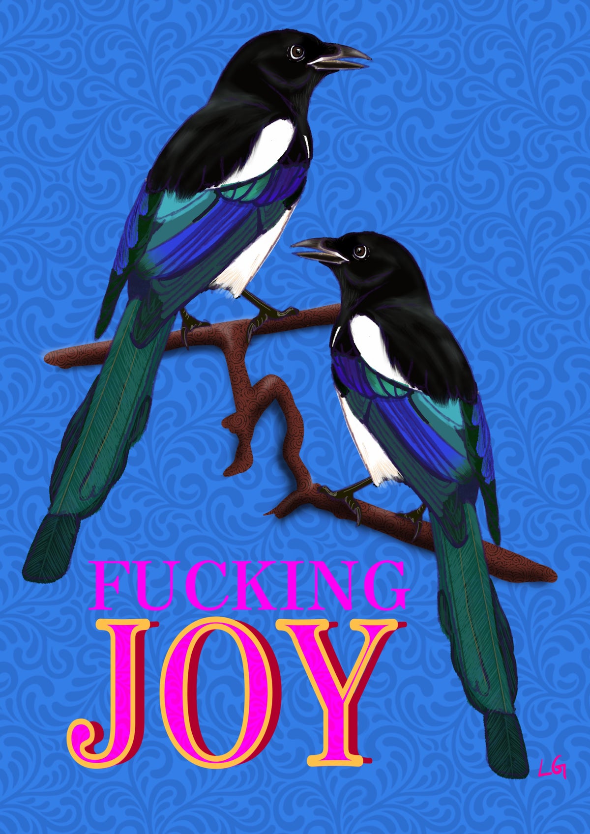 F**king Joy magpie art print – original design by Leah Gayle