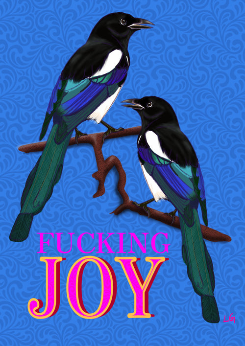 F**king Joy magpie art print – original design by Leah Gayle