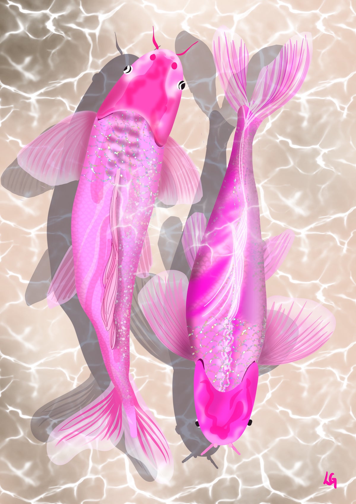 Pink koi original hand-drawn art print – Leah Gayle Art